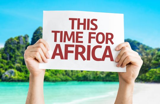 This Time for Africa card with beach background