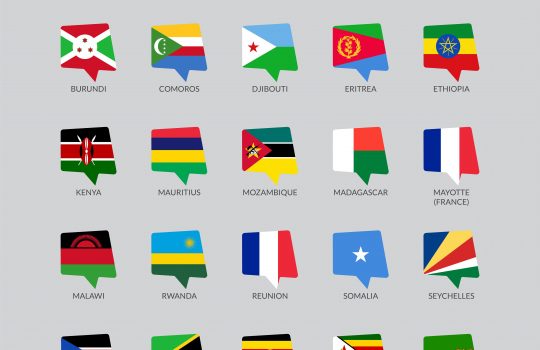 East African countries flag icons collection