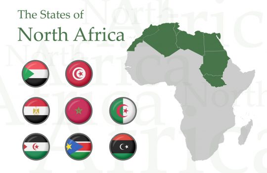 A set of icons for flags of North African countries. Vector image of flags and maps of Africa on a white background. You can use it to create a website, print brochures, booklets, flyers, travel guide